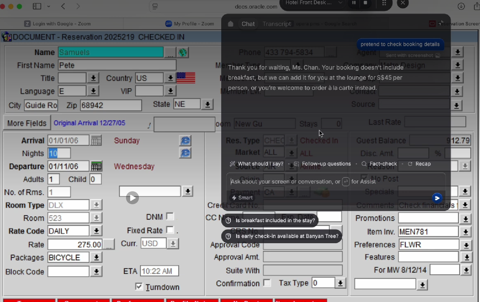Figure 34: The Hotelly interface operates as a discreet desktop overlay alongside existing PMS systems